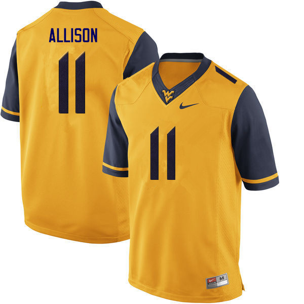 Men #11 Jack Allison West Virginia Mountaineers College Football Jerseys Sale-Gold - Click Image to Close